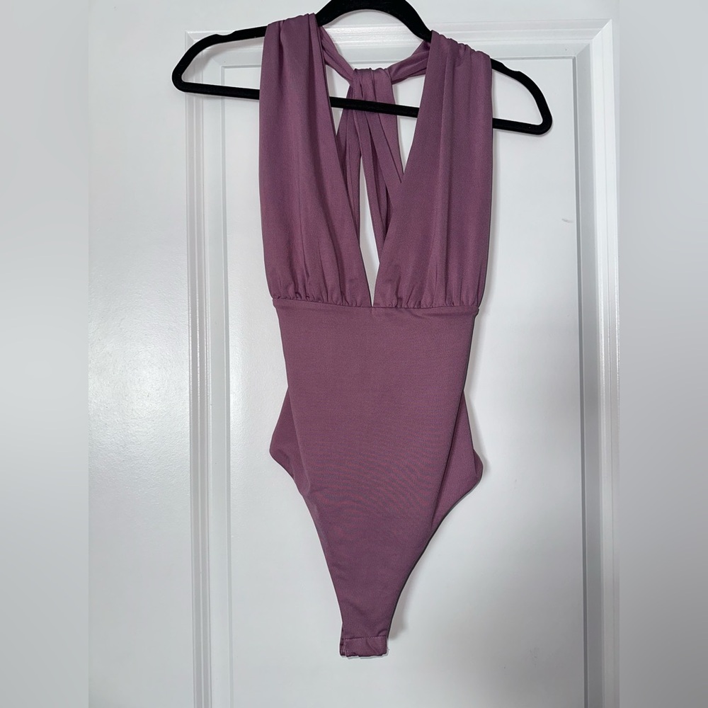 Superdown Women's Purple Solid Opaque One Piece Thong Bodysuit Size Small